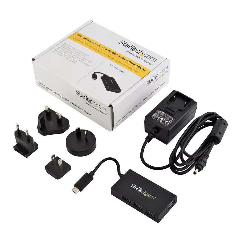 StarTech.com 4-poorts USB C-hub - USB Type-C-hub met 4x USB-A-aansluitingen (USB 3.0/3.1 Gen 1 SuperSpeed 5 Gbit/s) - USB-bus of zelfstandige voeding - draagbare USB-C-naar-USB-A BC-1.2-laadhub met voeding~4-poorts USB C-hub - USB Type-C-hub met 4x USB-A-aansluitingen USB 3.0-hub (5 Gbit/s) - USB-bus of zelfstandige voeding - draagbare USB-C-naar-USB-A BC-1.2-laadhub met voeding
