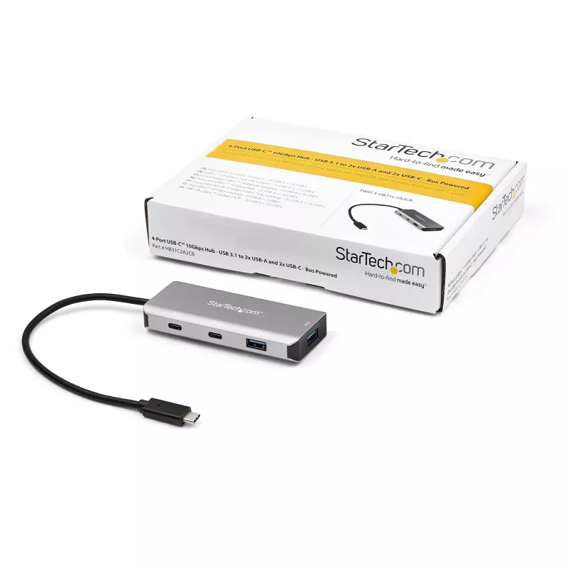 StarTech.com 4-poorts USB C-hub met 2x USB A & 2x USB C – SuperSpeed 10 Gbit/s USB Type-C 3.1/3.2 Gen 2-hub – USB-busvoeding – draagbare USB-C-naar-USB-adapter-hub – aluminium – 25 cm (9,8 inch) kabel