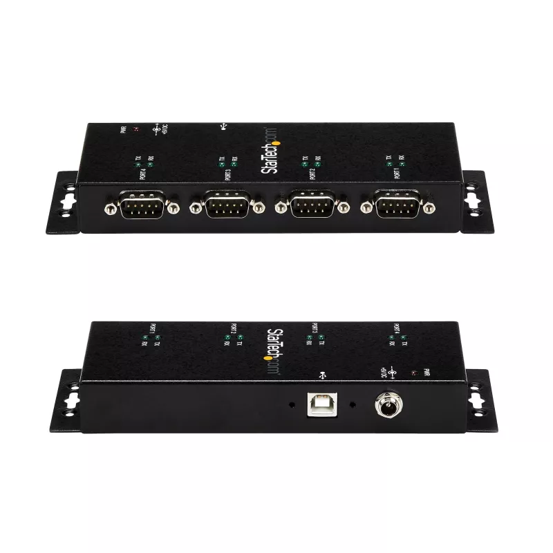 StarTech.com 4-poorts USB naar DB9 RS232 seriële adapter hub – industriële DIN-rail- en wandmontage
