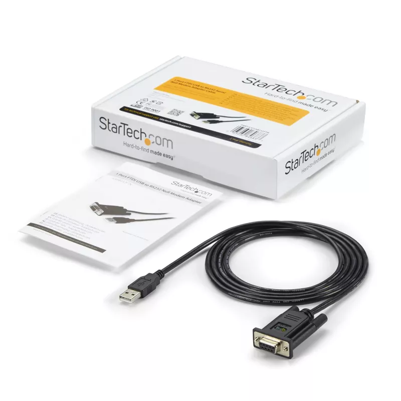 StarTech.com ICUSB232FTN 1-poorts USB-naar-nulmodem RS232 DB9 serieel DCE-adapterkabel, FTDI, USB 2.0, zwart
