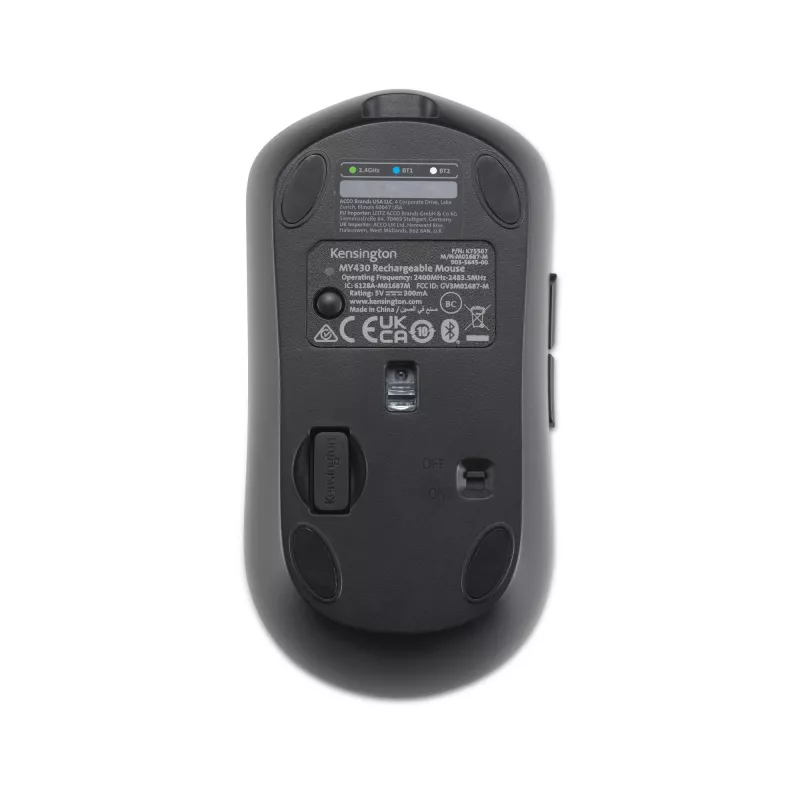 Kensington MY430 EQ oplaadbare muis, voor beide handen, optisch, RF draadloos + Bluetooth, 2400 DPI, zwart