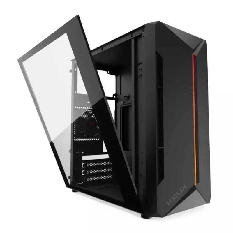 PC-behuizing KRUX Astro Cube zwart — cube-chassis, ondersteunt Micro ATX/Mini-ITX, 1× 3,5 inch + 2× 2,5 inch bays, zijvenster, max. voeding 28 cm, max. koelerhoogte 136 mm