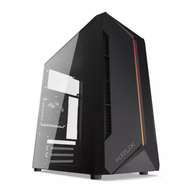 PC-behuizing KRUX Astro Cube zwart — cube-chassis, ondersteunt Micro ATX/Mini-ITX, 1× 3,5 inch + 2× 2,5 inch bays, zijvenster, max. voeding 28 cm, max. koelerhoogte 136 mm