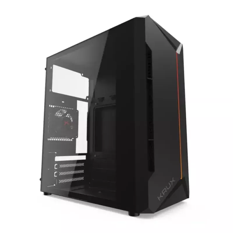 PC-behuizing KRUX Astro Cube zwart — cube-chassis, ondersteunt Micro ATX/Mini-ITX, 1× 3,5 inch + 2× 2,5 inch bays, zijvenster, max. voeding 28 cm, max. koelerhoogte 136 mm