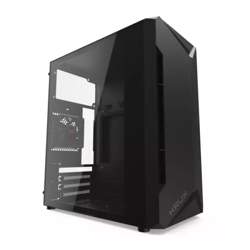 PC-behuizing KRUX Astro Cube zwart — cube-chassis, ondersteunt Micro ATX/Mini-ITX, 1× 3,5 inch + 2× 2,5 inch bays, zijvenster, max. voeding 28 cm, max. koelerhoogte 136 mm