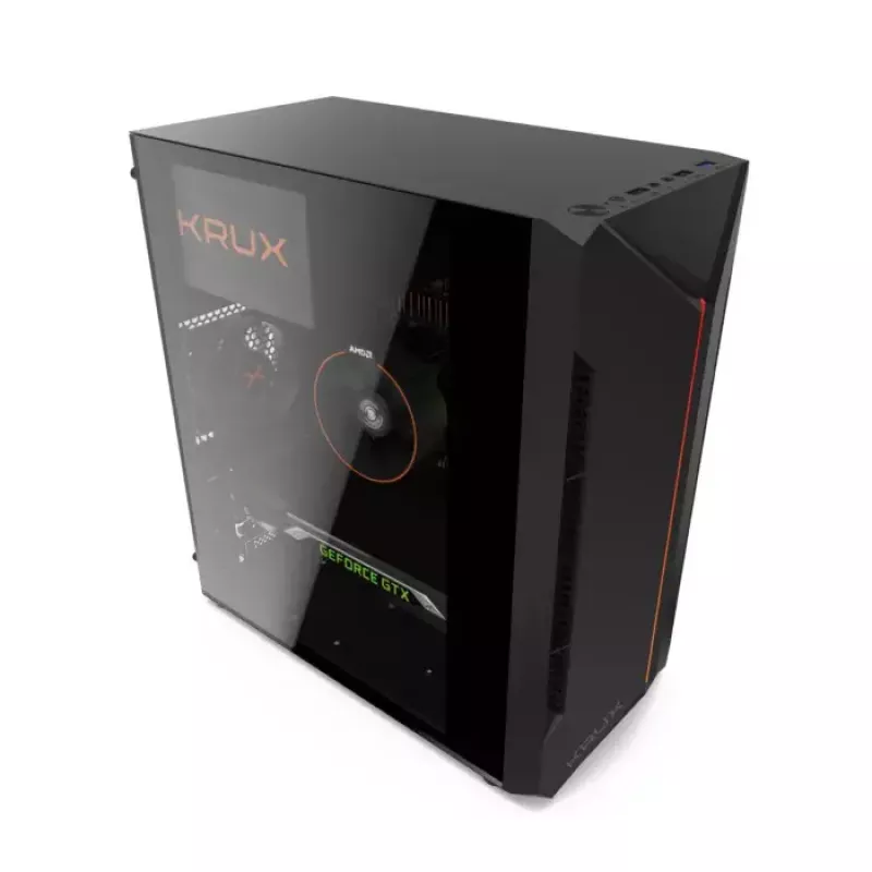 PC-behuizing KRUX Astro Cube zwart — cube-chassis, ondersteunt Micro ATX/Mini-ITX, 1× 3,5 inch + 2× 2,5 inch bays, zijvenster, max. voeding 28 cm, max. koelerhoogte 136 mm