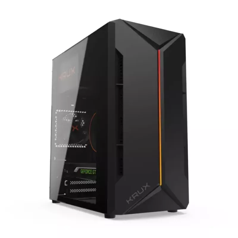 PC-behuizing KRUX Astro Cube zwart — cube-chassis, ondersteunt Micro ATX/Mini-ITX, 1× 3,5 inch + 2× 2,5 inch bays, zijvenster, max. voeding 28 cm, max. koelerhoogte 136 mm