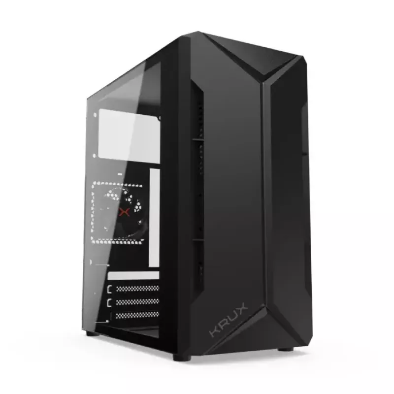 PC-behuizing KRUX Astro Cube zwart — cube-chassis, ondersteunt Micro ATX/Mini-ITX, 1× 3,5 inch + 2× 2,5 inch bays, zijvenster, max. voeding 28 cm, max. koelerhoogte 136 mm