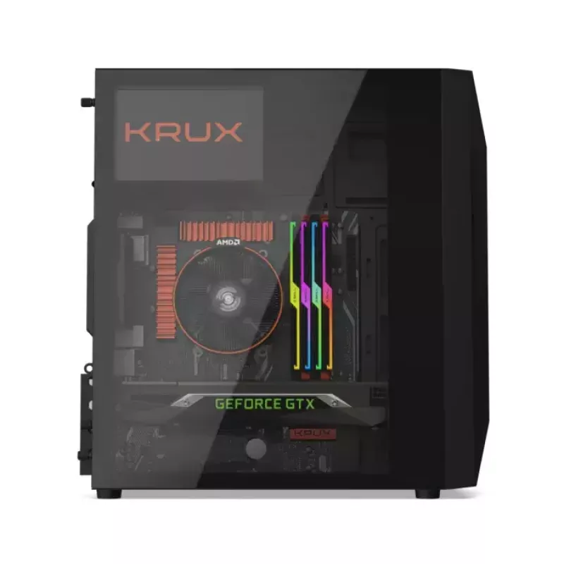 PC-behuizing KRUX Astro Cube zwart — cube-chassis, ondersteunt Micro ATX/Mini-ITX, 1× 3,5 inch + 2× 2,5 inch bays, zijvenster, max. voeding 28 cm, max. koelerhoogte 136 mm