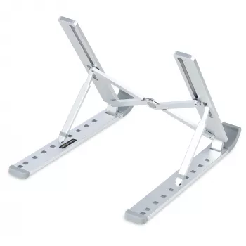 StarTech.com opvouwbare laptopstandaard, draagbare in hoogte verstelbare ergonomische laptopstandaard, geventileerd aluminium frame draagt 10 kg, kantelbaar/verhoogd/gehoekt voor laptop/tablet, opvouwbaar ontwerp