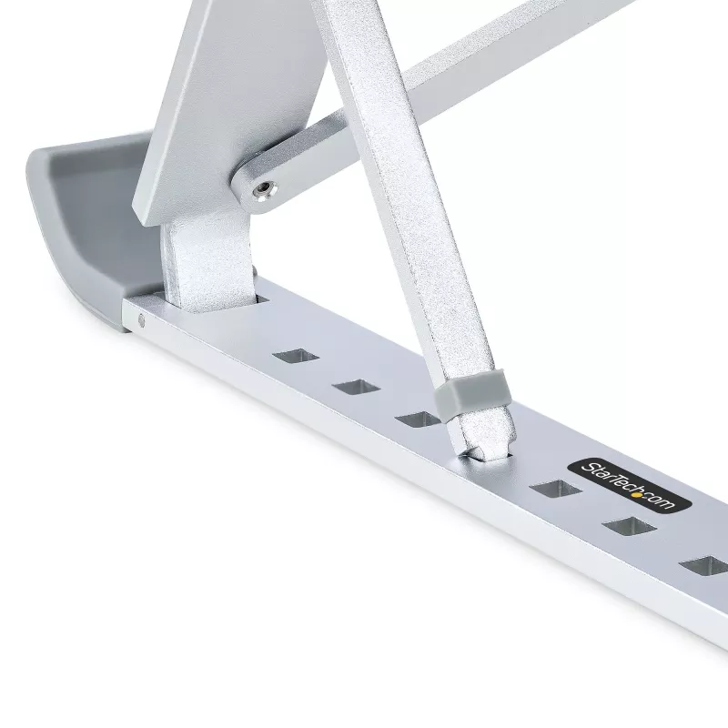 StarTech.com opvouwbare laptopstandaard, draagbare in hoogte verstelbare ergonomische laptopstandaard, geventileerd aluminium frame draagt 10 kg, kantelbaar/verhoogd/gehoekt voor laptop/tablet, opvouwbaar ontwerp