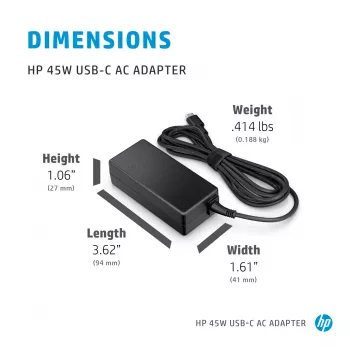HP 45W USB-C AC-adapter, laptop, indoor, 45 W, 3 A, Spectre x2 12-a0xx; HP Pavilion x2 10-n1xx; Pavilion x2 10-n0xx, thuis