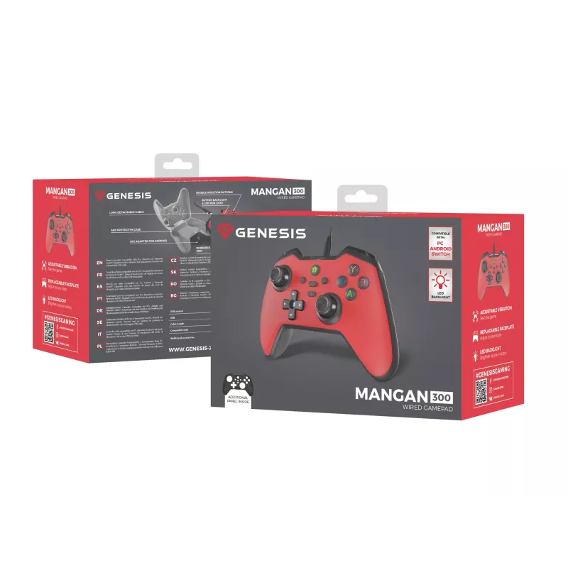 GENESIS Mangan 300 rode USB-gamepad analoog/digitaal Android, Nintendo Switch, pc