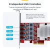 StarTech.com 4-poorts USB Type-C PCIe-kaart, USB 3.2 10Gbps, USB-C PCI Express-uitbreidingskaart, 4x onafhankelijke USB-controllers, Windows/Linux/macOS, TAA-conform
