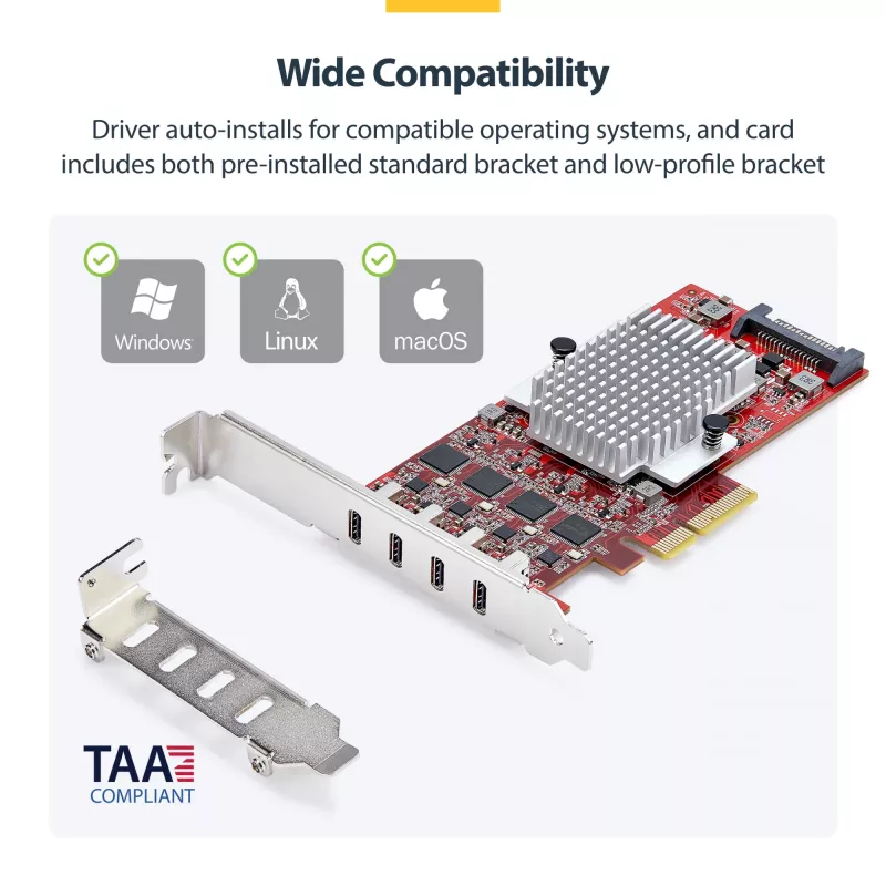 StarTech.com 4-poorts USB Type-C PCIe-kaart, USB 3.2 10Gbps, USB-C PCI Express-uitbreidingskaart, 4x onafhankelijke USB-controllers, Windows/Linux/macOS, TAA-conform