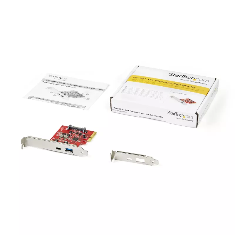 StarTech.com 2-poorts 10Gbps USB-A & USB-C PCIe-kaart – USB 3.2 Gen 2 PCI Express Type-C/A hostcontroller-kaartadapter – USB 3.2 Gen 2x1 PCIe-uitbreidingskaart – Windows, macOS, Linux