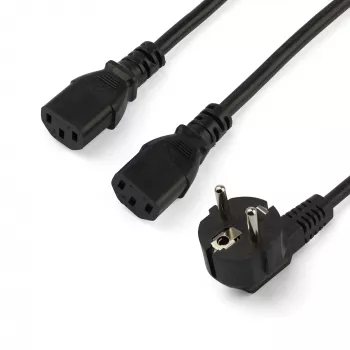 StarTech.com 2m (6ft) computer-netkabel Y-kabel, 18AWG, EU Schuko naar 2x C13, 10A 250V, zwarte vervangende AC-netkabel, printer-netkabel, pc-voedingskabel, monitor-netkabel – UL-gecertificeerd