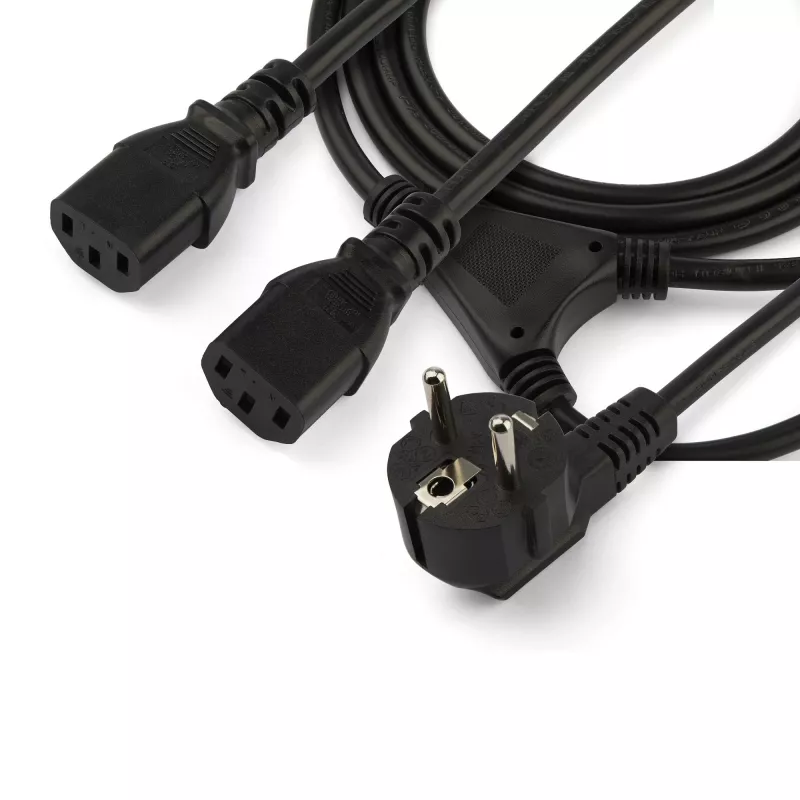 StarTech.com 2m (6ft) computer-netkabel Y-kabel, 18AWG, EU Schuko naar 2x C13, 10A 250V, zwarte vervangende AC-netkabel, printer-netkabel, pc-voedingskabel, monitor-netkabel – UL-gecertificeerd