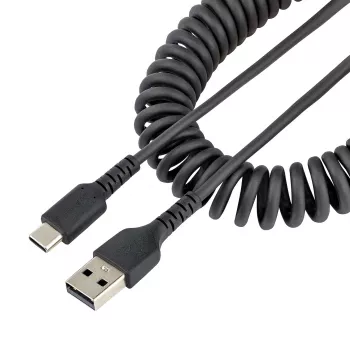 StarTech.com 1m USB-A-naar-C-oplaadkabel, spiraalkabel, heavy duty, snel opladen & synchroniseren, hoogwaardige USB-2.0-A-naar-USB-Type-C-kabel, robuuste aramidevezel, duurzame male-naar-male USB-kabel
