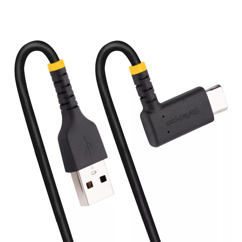 StarTech.com 1,8 m USB-A-naar-USB-C-oplaadkabel haaks – robuuste snellaad-USB-C-kabel – zwart, USB 2.0 A naar type C – duurzame aramidevezel – 3A – USB-oplaadkabel