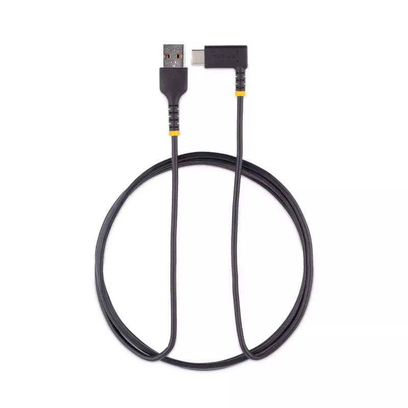 StarTech.com 1,8 m USB-A-naar-USB-C-oplaadkabel haaks – robuuste snellaad-USB-C-kabel – zwart, USB 2.0 A naar type C – duurzame aramidevezel – 3A – USB-oplaadkabel