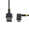 StarTech.com 1ft (30cm) USB-A-naar-C-oplaadkabel, haaks – robuuste snellaad-USB-C-kabel – zwart USB 2.0 A naar Type-C – robuuste aramidevezel – 3A – USB-oplaadkabel