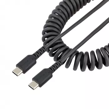 StarTech.com 1m USB-C-oplaadkabel, spiraalkabel, heavy duty, snel opladen & synchroniseren, USB-2.0-Type-C-kabel, robuuste aramidevezel, duurzame stekker-naar-stekker USB-kabel, zwart