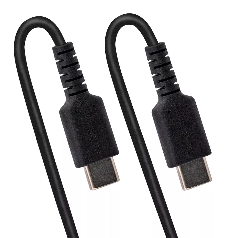 StarTech.com 1m USB-C-oplaadkabel, spiraalkabel, heavy duty, snel opladen & synchroniseren, USB-2.0-Type-C-kabel, robuuste aramidevezel, duurzame stekker-naar-stekker USB-kabel, zwart