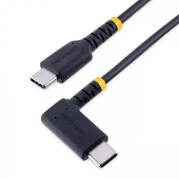 StarTech.com 15cm USB C oplaadkabel haaks - 60W PD 3A - robuuste snellaad-USB-C-kabel - zwart USB 2.0 Type-C - versterkt met aramidevezel - korte USB-oplaadkabel
