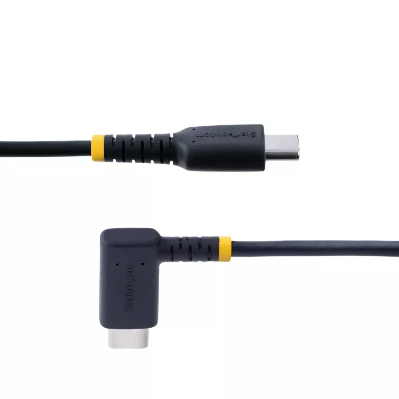 StarTech.com 15cm USB C oplaadkabel haaks - 60W PD 3A - robuuste snellaad-USB-C-kabel - zwart USB 2.0 Type-C - versterkt met aramidevezel - korte USB-oplaadkabel