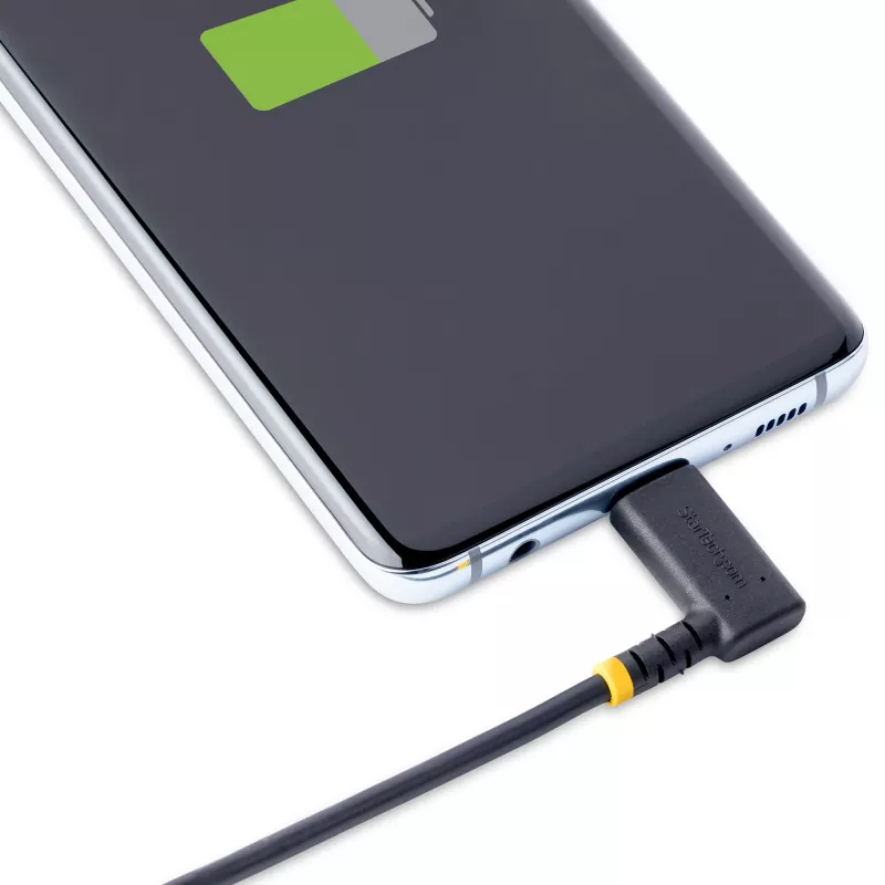 StarTech.com 15cm USB C oplaadkabel haaks - 60W PD 3A - robuuste snellaad-USB-C-kabel - zwart USB 2.0 Type-C - versterkt met aramidevezel - korte USB-oplaadkabel