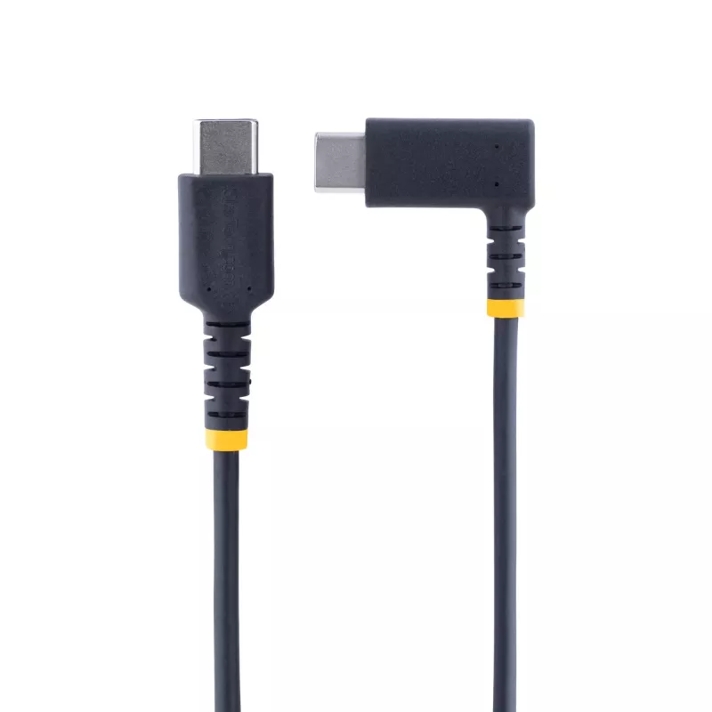 StarTech.com 3ft (1m) USB-C-oplaadkabel, haaks – 60 W PD 3 A – robuuste USB-C-snellaadkabel – zwart, USB 2.0 Type-C – versterkt met aramidevezel – USB-oplaadkabel
