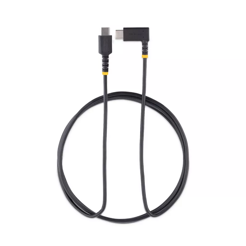 StarTech.com 1,8 m (6 ft) USB-C-oplaadkabel, haaks – 60 W PD 3 A – robuuste USB-C-snellaadkabel – zwart, USB 2.0 Type-C – duurzame aramidevezel – USB-oplaadkabel
