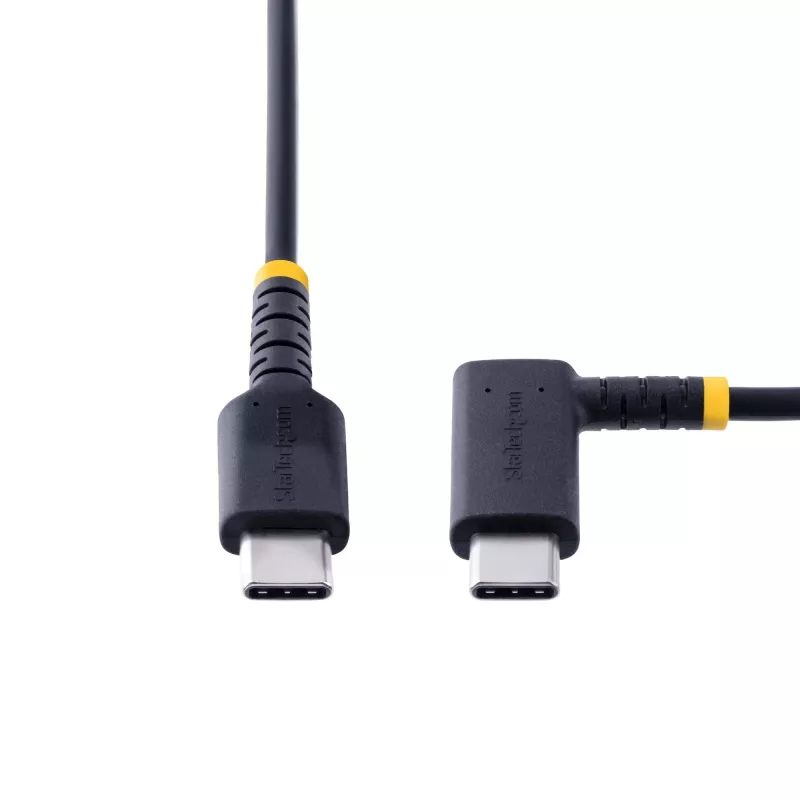 StarTech.com 30cm USB-C-oplaadkabel met haakse connector – 60W PD 3A – robuuste snellaad-USB-C-kabel – zwart USB 2.0 Type-C – versterkt met aramidevezel – USB-oplaadkabel