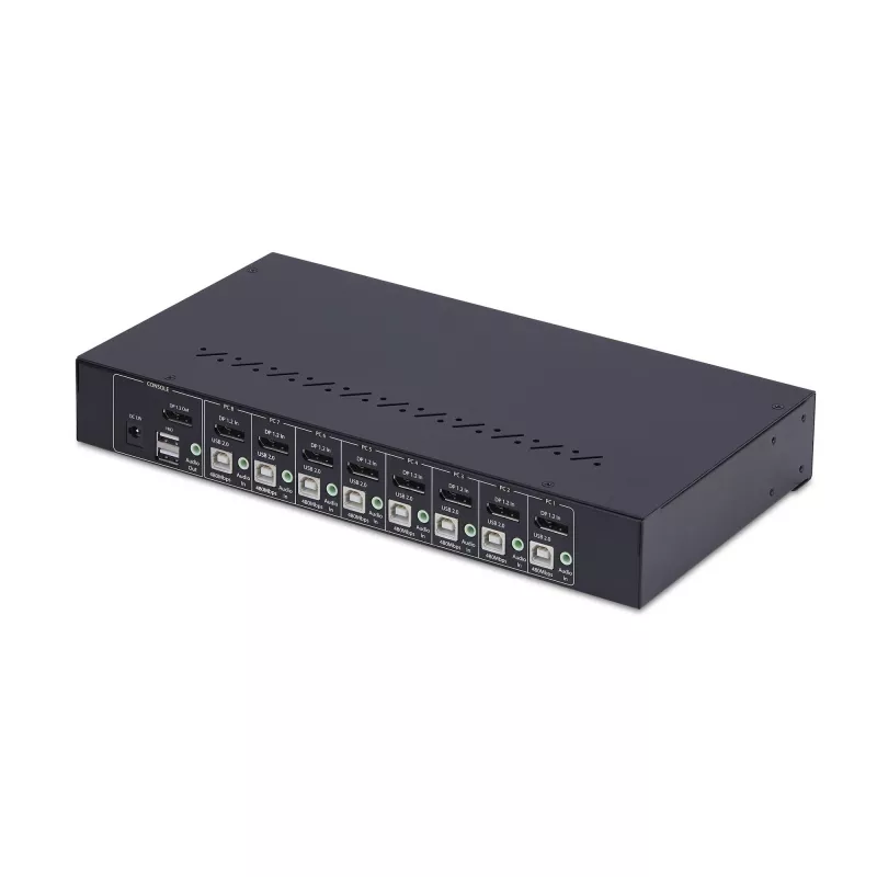 StarTech.com 8-poorts DisplayPort KVM-switch met 1U rackmontagekit, 4K 60Hz DP 1.2, knop- en hotkey-omschakeling, 4-poorts USB-hub, besturingssysteemonafhankelijk, TAA-conform