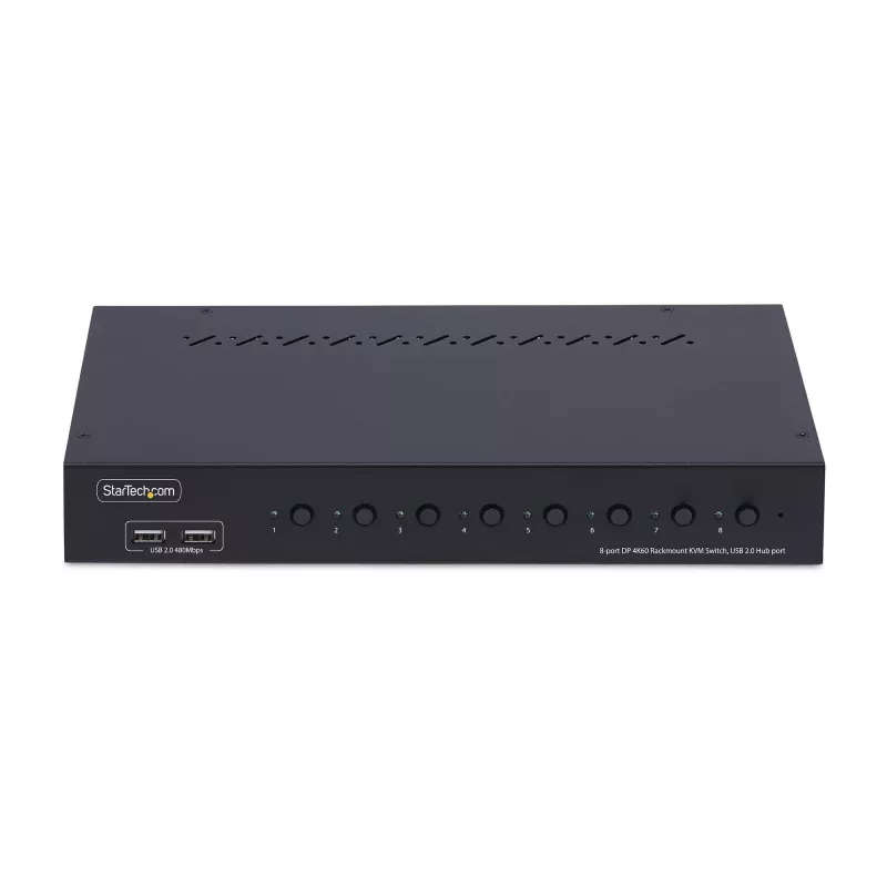 StarTech.com 8-poorts DisplayPort KVM-switch met 1U rackmontagekit, 4K 60Hz DP 1.2, knop- en hotkey-omschakeling, 4-poorts USB-hub, besturingssysteemonafhankelijk, TAA-conform