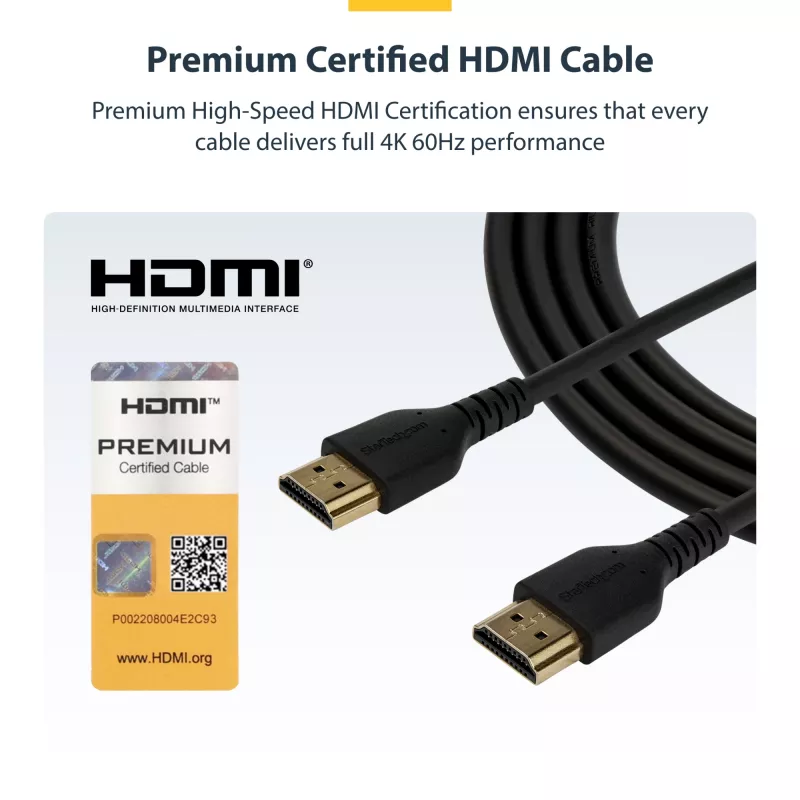 StarTech.com 6ft (2m) Slim HDMI 2.0-kabel, flexibele premium gecertificeerde HDMI-kabel met ethernet, UHD 4K 60Hz HDR10, duurzaam aramidevezelontwerp met TPE-mantel