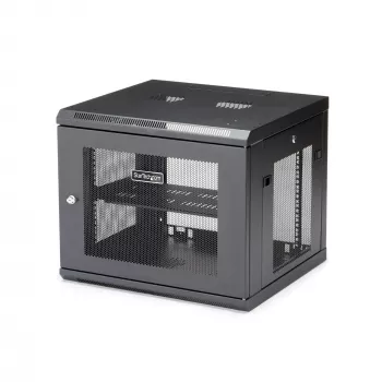 StarTech.com 4-post 9U wandmontage-netwerkkast met 1U legbord, 19 inch wandgemonteerd serverrack voor data-/AV-/elektronica-/computerapparatuur, kleine geventileerde rackbehuizing