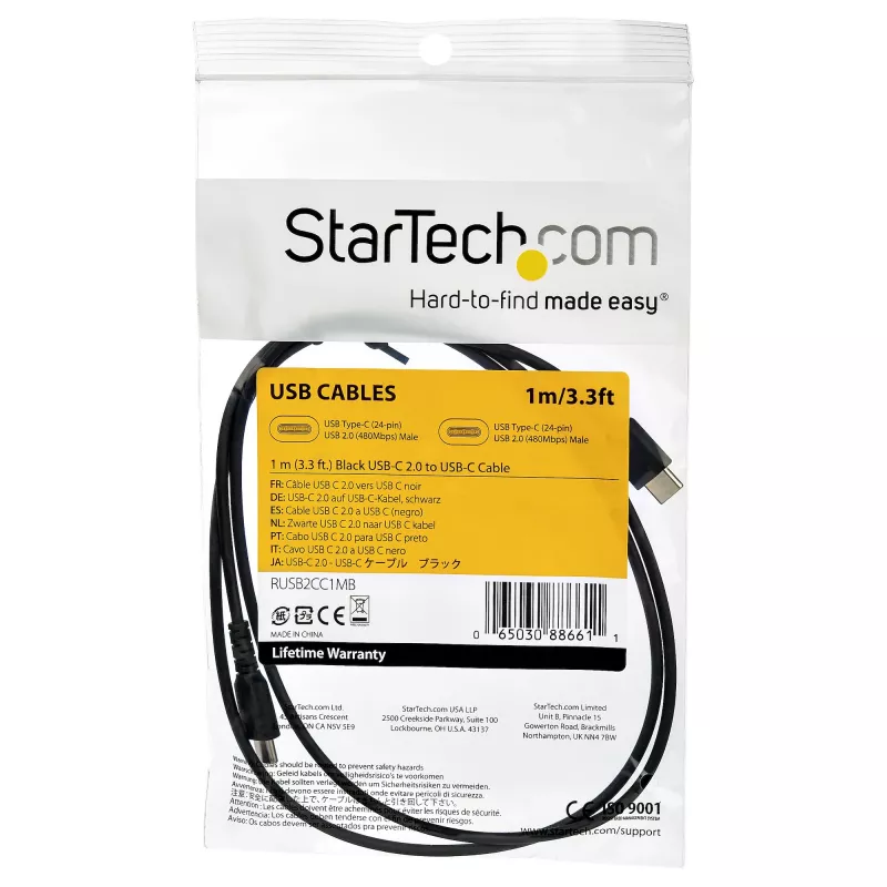 StarTech.com 1m USB-A naar USB-C-oplaadkabel – robuuste snellaad- en synchronisatiekabel USB 2.0 naar USB Type-C – slijtvaste TPE-mantel aramidevezel M/M 3A zwart – Samsung S10, iPad Pro, Pixel