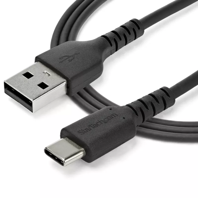 StarTech.com 2m USB-A naar USB-C-oplaadkabel – robuuste snellaad- en synchronisatiekabel USB 2.0 naar USB Type-C datakabel – slijtvaste TPE-mantel aramidevezel M/M 3A zwart – Samsung S10, iPad Pro, Pixel