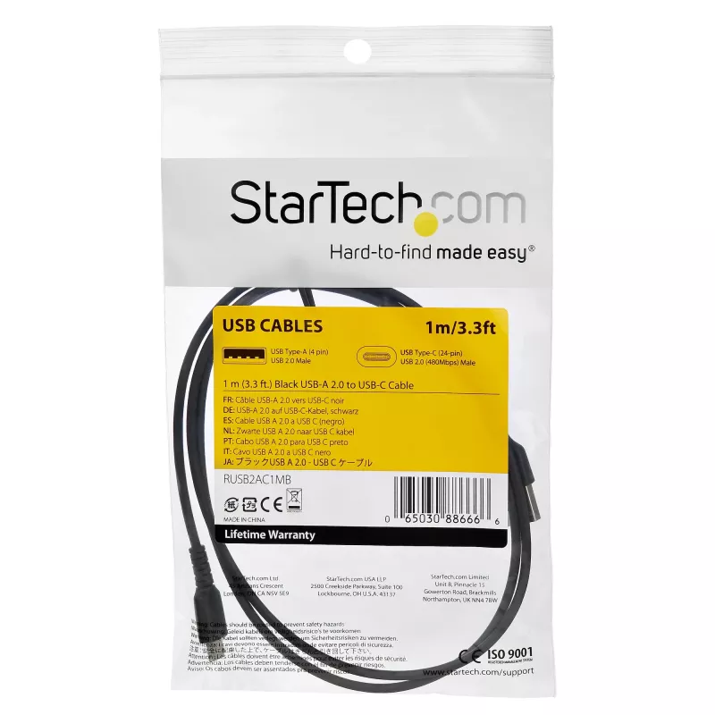 StarTech.com 1m USB-C-oplaadkabel – robuuste snellaad- en sync-USB-2.0-Type-C-naar-USB-C-laptopoplaadkabel – TPE-mantel aramidevezel M/M 60 W zwart – Samsung S10 S20 iPad Pro MS Surface