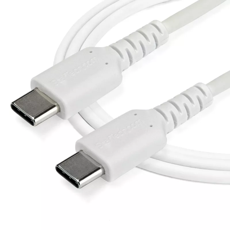 StarTech.com 1m USB-C-oplaadkabel – robuuste snellaad- en synckabel USB 2.0 Type-C naar USB-C-laptopoplaadkabel – TPE-mantel aramidevezel M/M 60W wit – Samsung S10 S20 iPad Pro MS Surface