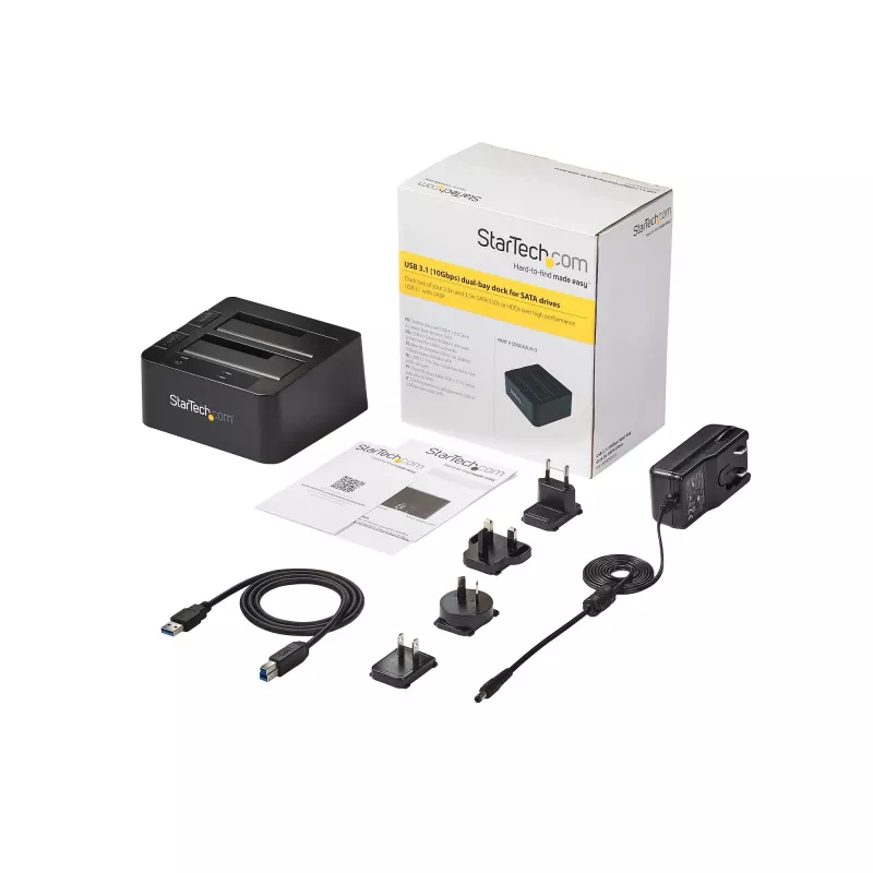 StarTech.com Dual-Bay USB 3.2 Gen 2 naar SATA harde schijf-dockingstation, USB 10Gbps harde schijf-dock, externe 2,5/3,5 inch SATA I/II/III SSD/HDD-dockingstation, hot-swap harde schijf-inzet, top-loading