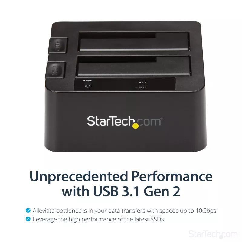 StarTech.com Dual-Bay USB 3.2 Gen 2 naar SATA harde schijf-dockingstation, USB 10Gbps harde schijf-dock, externe 2,5/3,5 inch SATA I/II/III SSD/HDD-dockingstation, hot-swap harde schijf-inzet, top-loading