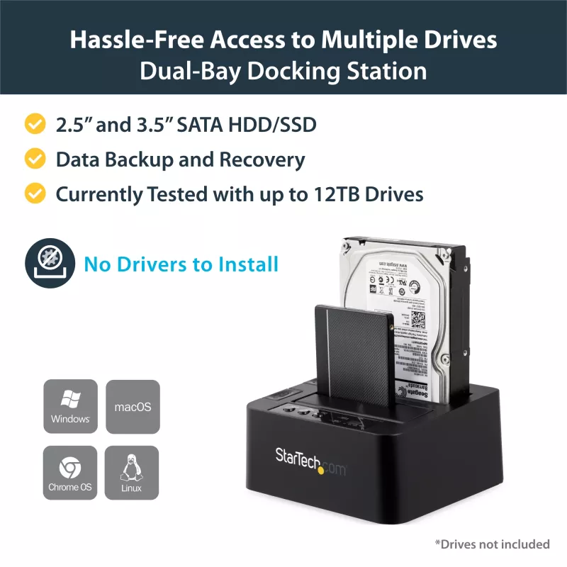StarTech.com standalone harde schijf-duplicator, Dual-Bay HDD/SSD-kloonapparaat/kopieerapparaat, USB 3.1 (10 Gbit/s) naar SATA III HDD/SSD-dockingstation, harde schijf-duplicator-dock, harde schijf-kloonapparaat