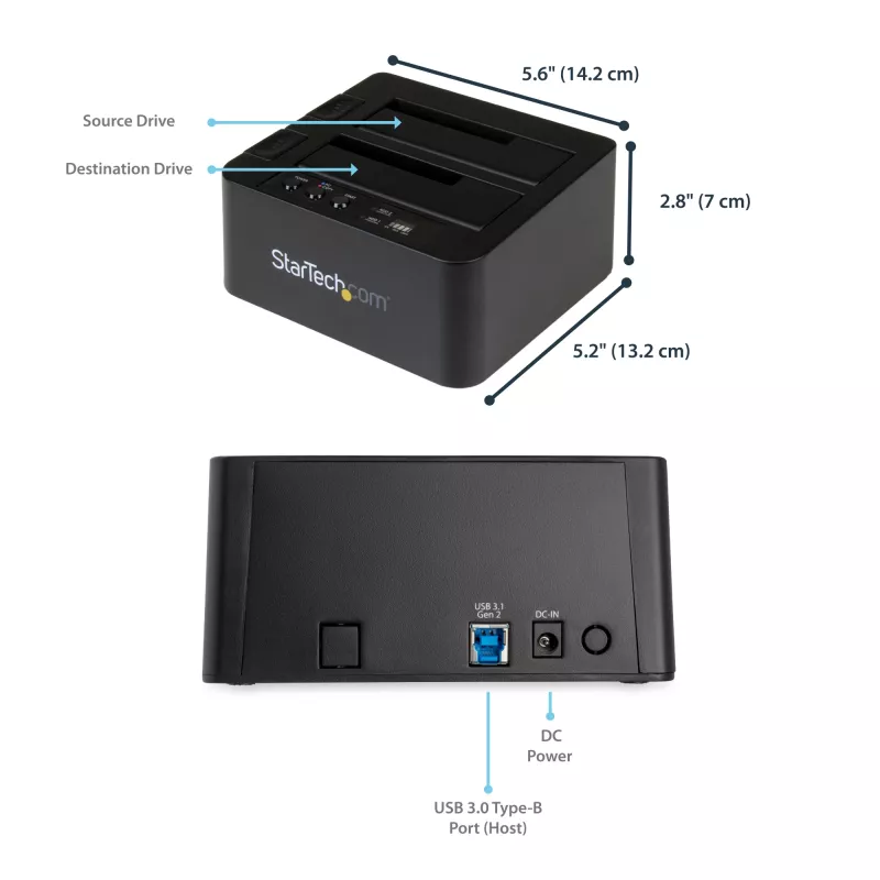 StarTech.com standalone harde schijf-duplicator, Dual-Bay HDD/SSD-kloonapparaat/kopieerapparaat, USB 3.1 (10 Gbit/s) naar SATA III HDD/SSD-dockingstation, harde schijf-duplicator-dock, harde schijf-kloonapparaat