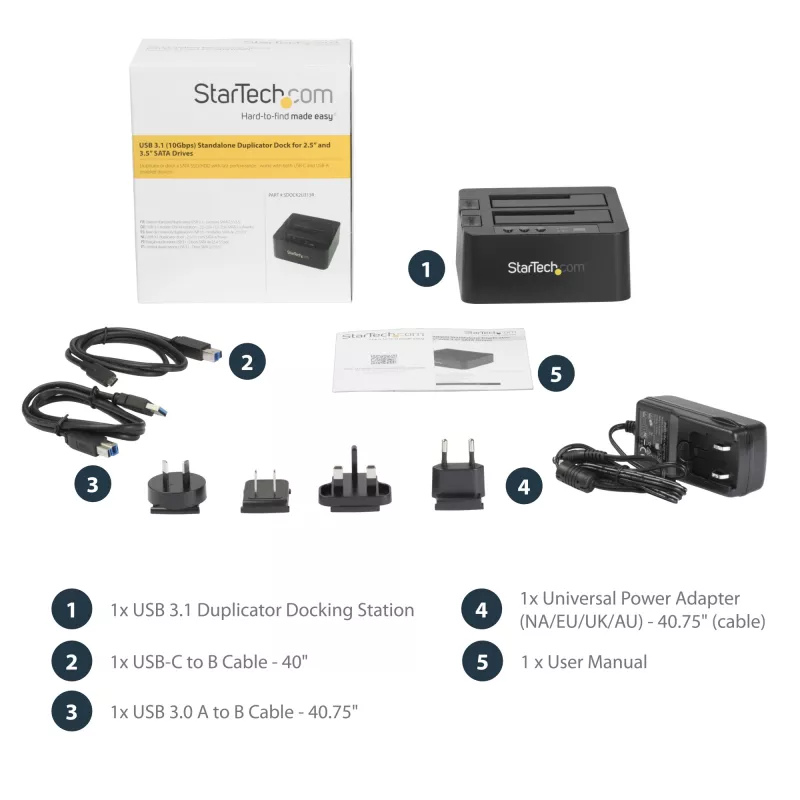 StarTech.com standalone harde schijf-duplicator, Dual-Bay HDD/SSD-kloonapparaat/kopieerapparaat, USB 3.1 (10 Gbit/s) naar SATA III HDD/SSD-dockingstation, harde schijf-duplicator-dock, harde schijf-kloonapparaat