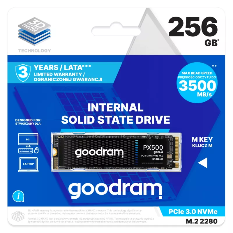 Goodram PX500 GEN.3 SSDPR-PX500-256-80-G3 interne solid-state-drive 256 GB M.2 PCI Express 3.0 NVMe 3D NAND