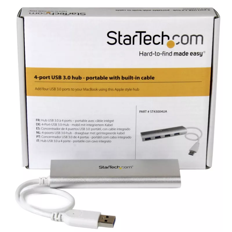 StarTech.com 4-poorts USB hub, USB A naar 4x USB-A aansluitingen, USB 5Gbps, robuust ontwerp, busgevoed, draagbare laptop USB 3.0 hub