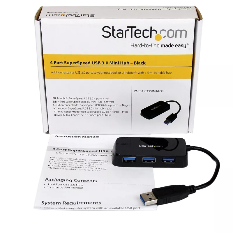 StarTech.com draagbare 4-poorts SuperSpeed mini USB 3.0 hub - zwart~Draagbare 4-poorts SuperSpeed mini USB 3.0 hub - 5Gbps - zwart